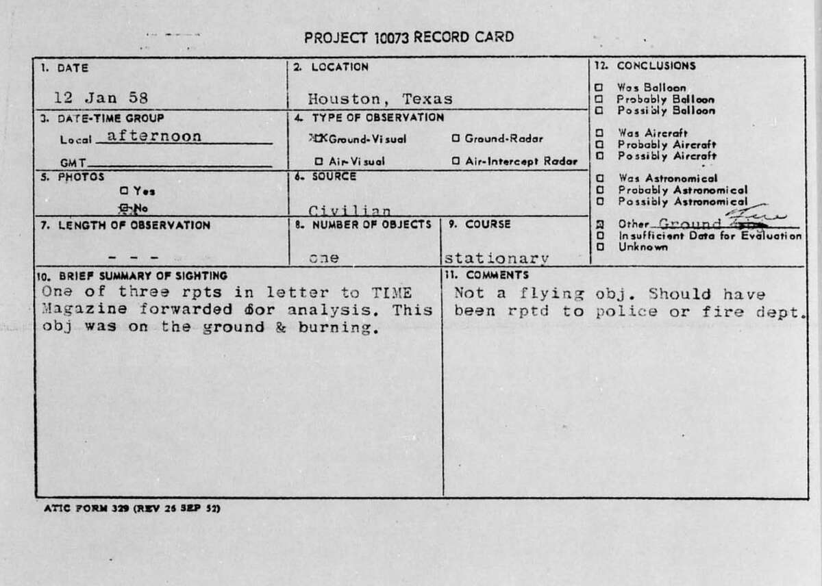 Project Blue Book Reveals Houston UFO Incidents