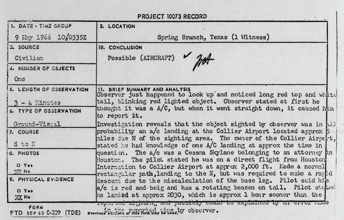 Project Blue Book Reveals Houston UFO Incidents