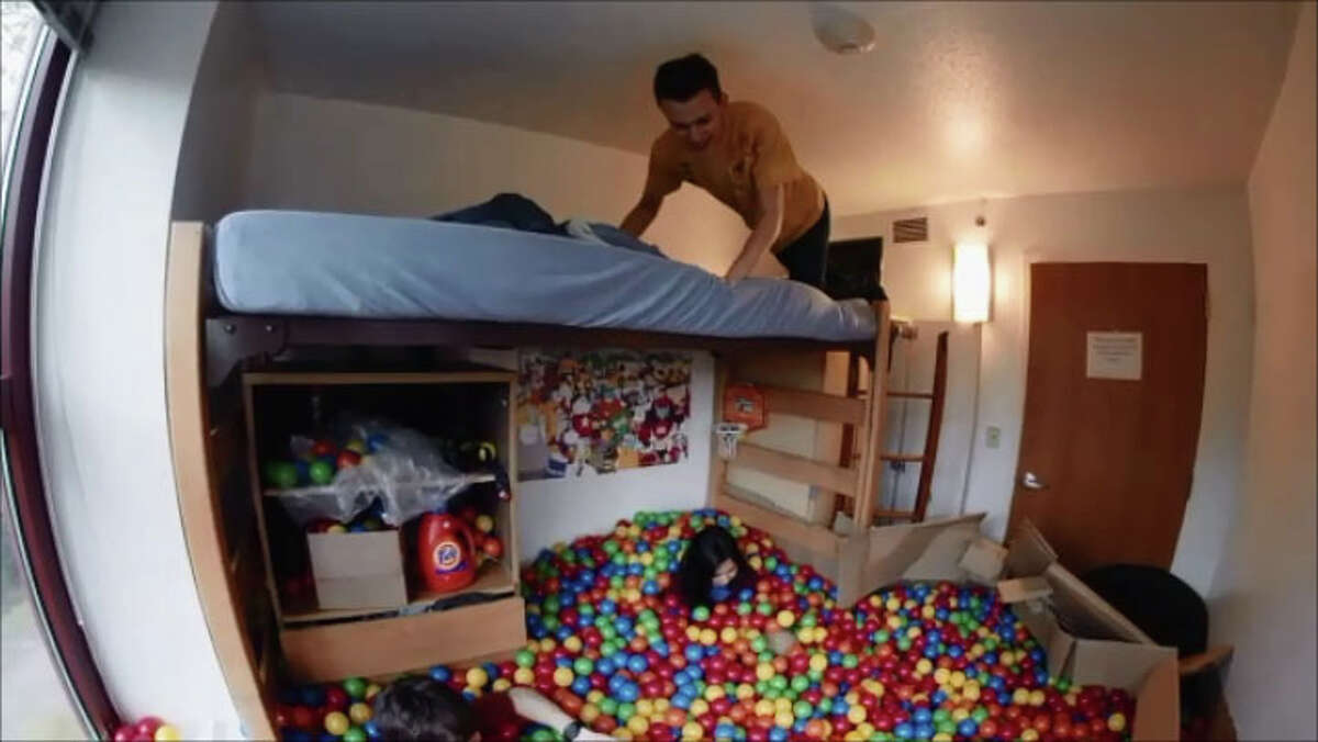 Rice University senior David Nichol created a ball pit in his dorm room, January 2015.