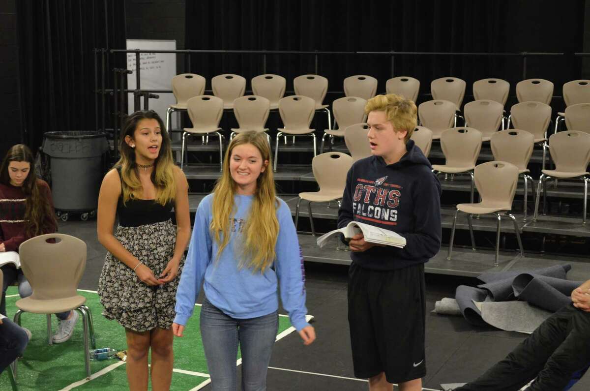 Obra D. Tompkins High School will host "The 25th Annual Putnam County Spelling Bee" at 7 p.m. Feb. 5-6 and 2 and 7 p.m. Feb. 7. Rehearsing the "I Love You" song are Annisha Mackenzie, left, Ally Johnson and Nickolas Januhowski. Obra D. Tompkins High School will host "The 25th Annual Putnam County Spelling Bee" at 7 p.m. Feb. 5-6 and 2 and 7 p.m. Feb. 7. Rehearsing the "I Love You" song are Annisha Mackenzie, left, Ally Johnson and Nickolas Januhowski.