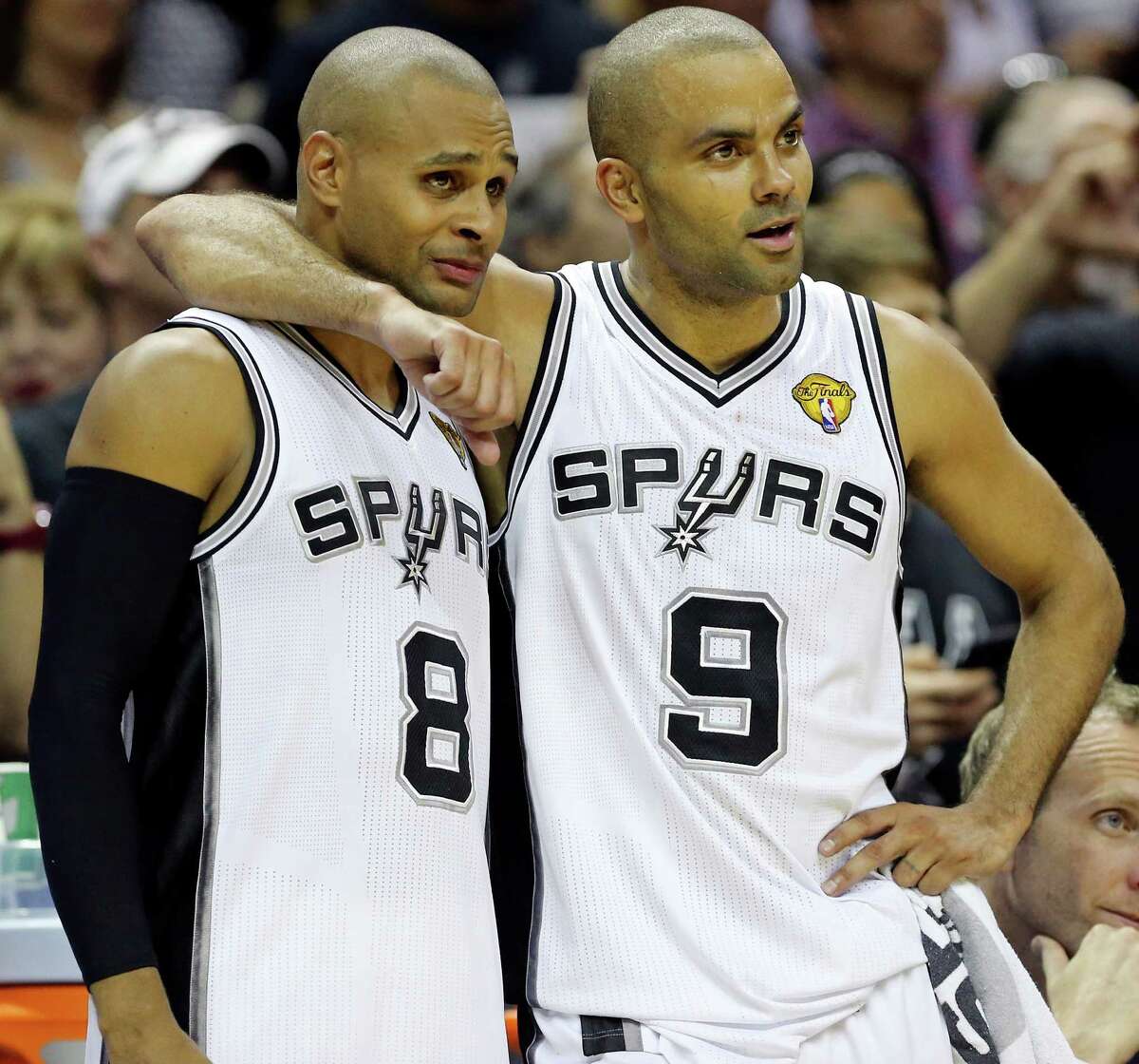 This Patty Mills-Tony Parker bro hug in Game 5 of the 2014 NBA Finals.