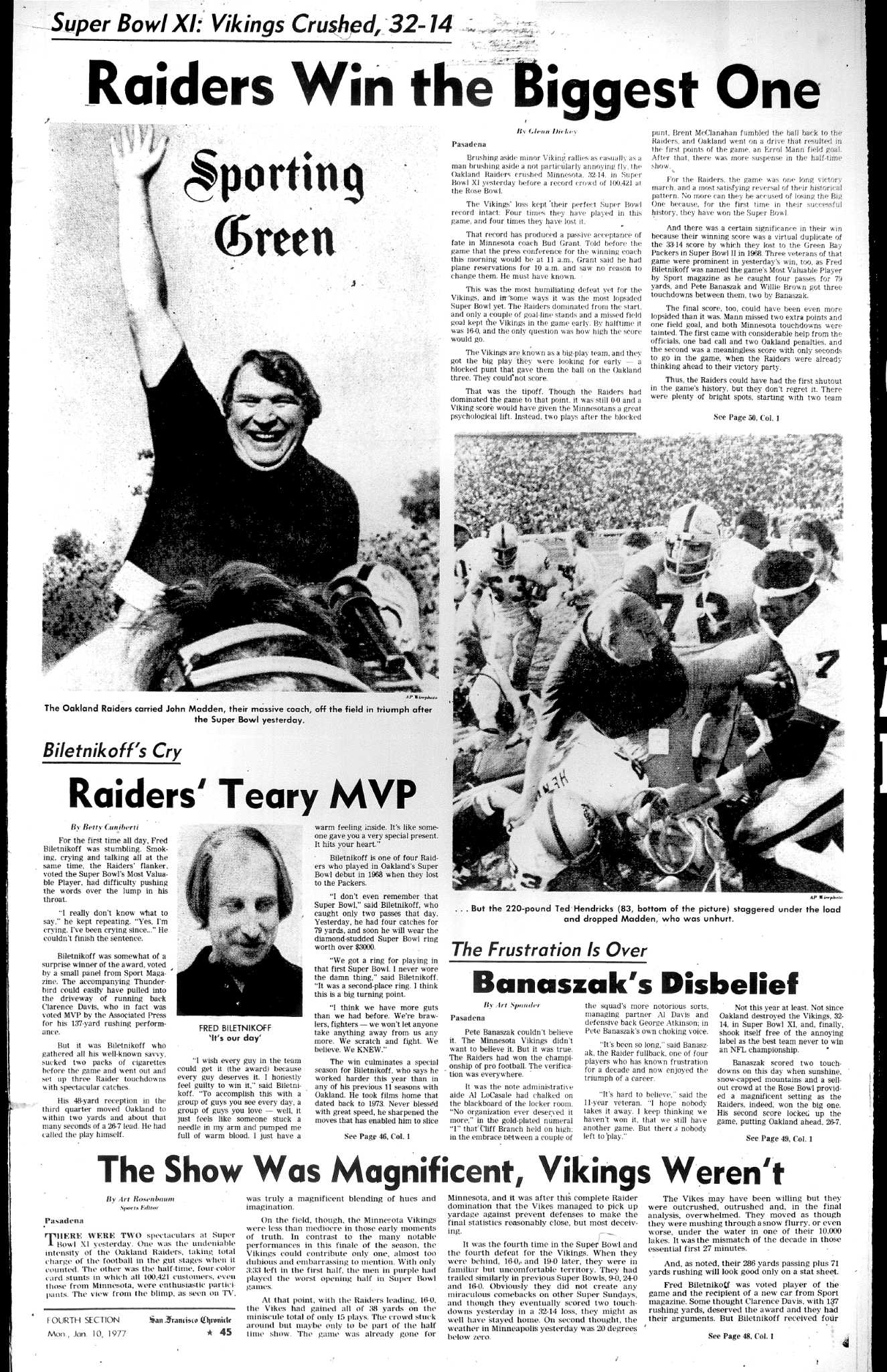 Ken Stabler and James Garner celebrating Oakland Raiders win in super bowl  XI