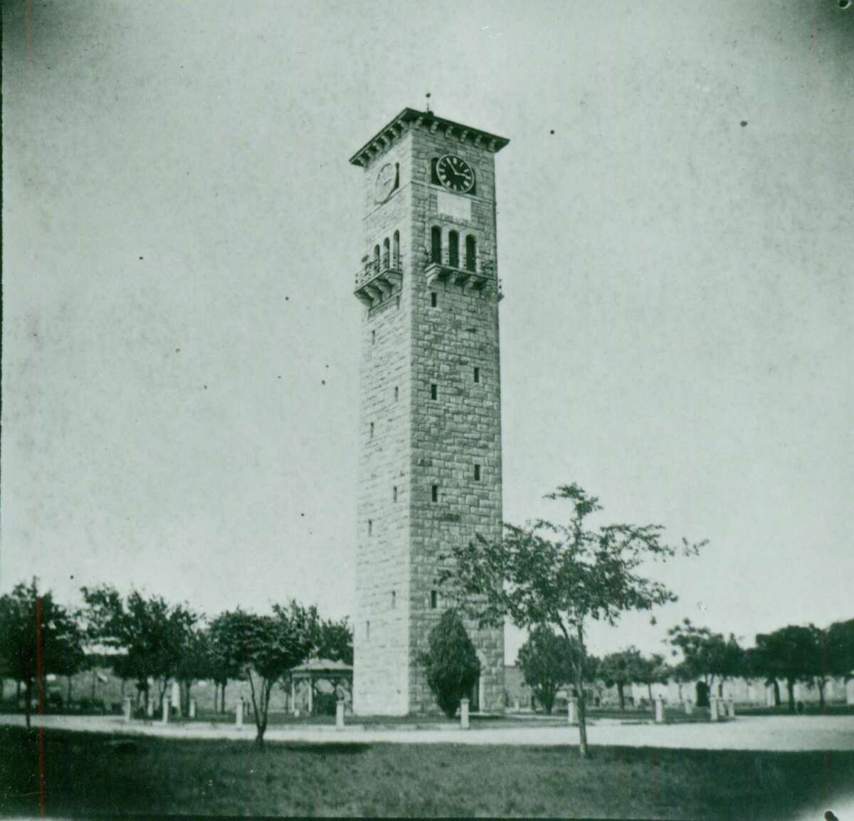 The clock tower in the Quadrangle at Fort Sam Houston in the 1890's.