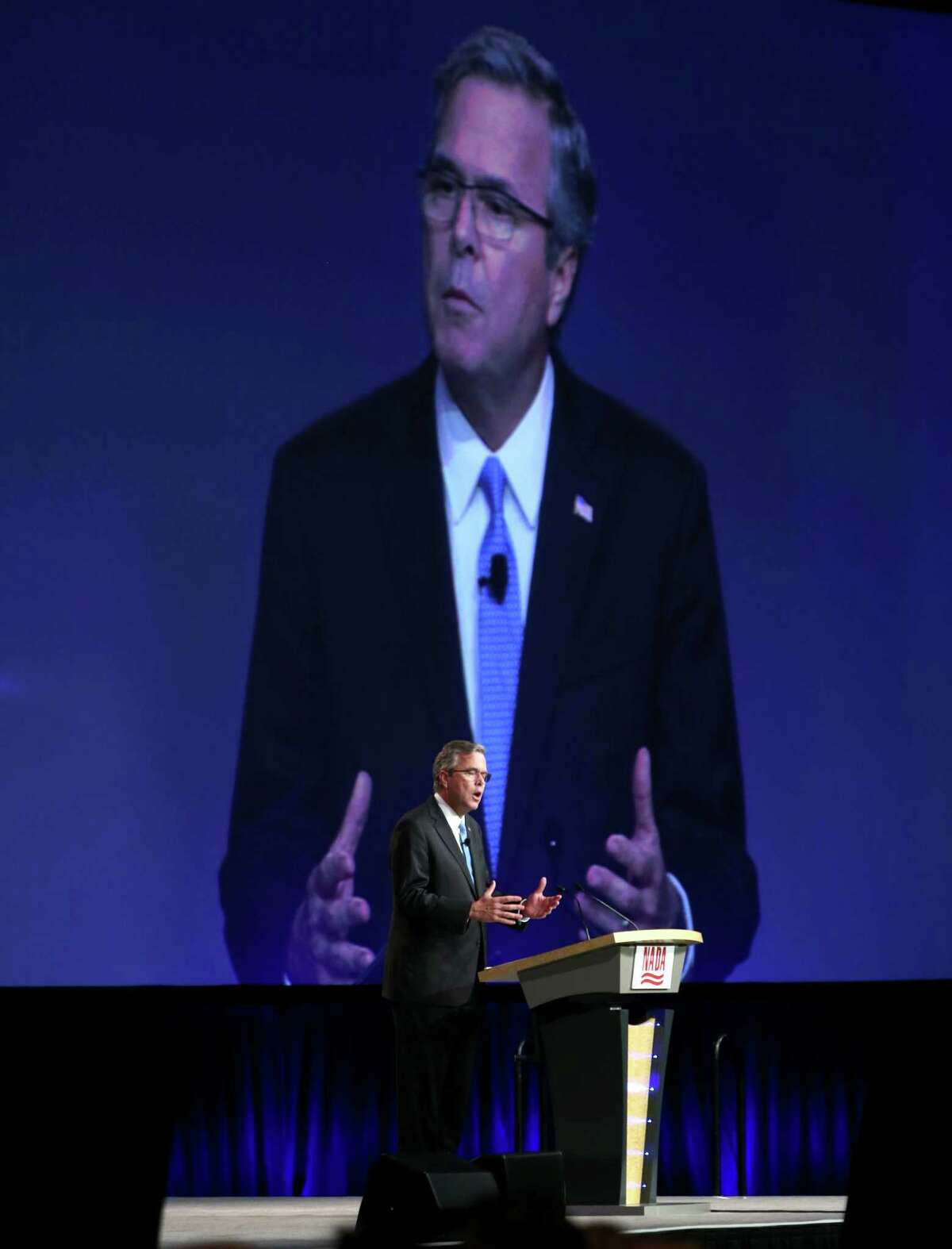 Former Florida Gov. Jeb Bush delivers the keynote speech at the National Automobile Dealers Association convention at Moscone Center in San Francisco, Calif. on Friday, Jan. 23, 2015. Bush is exploring a potential run for the presidency in 2016.