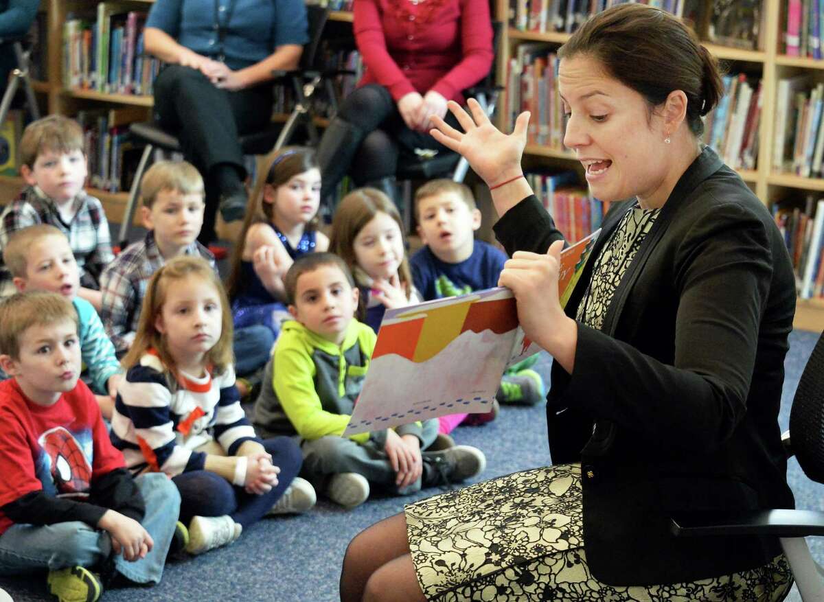 Congresswoman Elise Stefanik reads to Kindergarteners as part of her tour of Gordon Creek Elementary School Friday Jan. 23, 2015, in Ballston Spa, NY. (John Carl D'Annibale / Times Union)