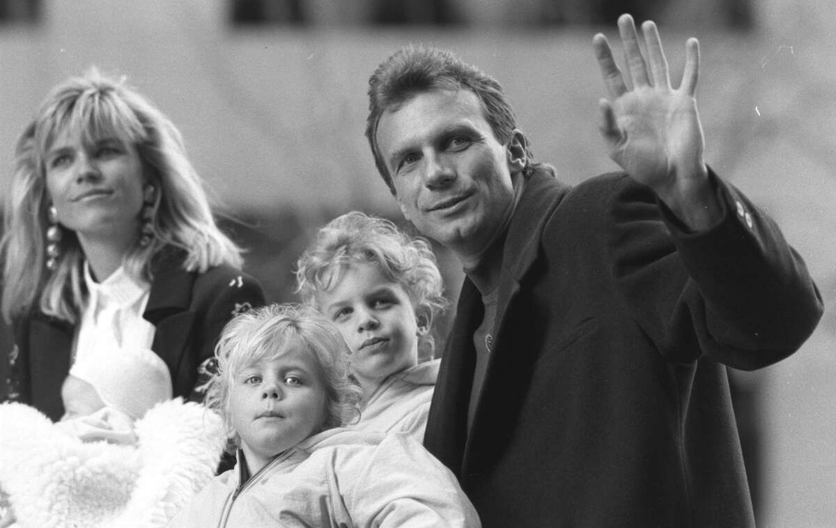 Joe Montana and family during the victory parade down Market St. in San Francisco in 1990 after the third 49ers Super Bowl win.