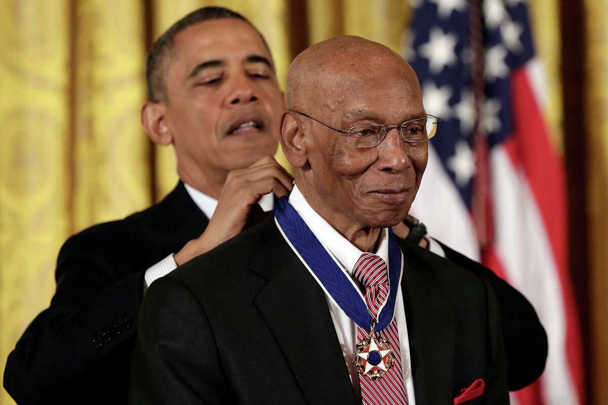 President Barack Obama awarded the Presidential Medal of Freedom to Hall of Famer Ernie Banks at the White House on Nov. 20, 2013.