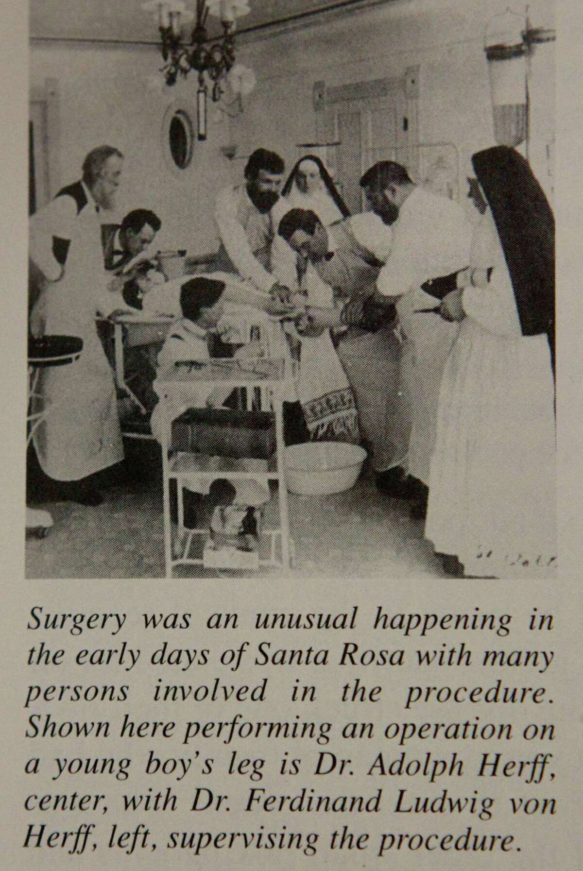 This picture copied from a book provided by the Sisters of Charity of the Incarnate Word Archives shows surgery being performed in the early days of Santa Rosa.