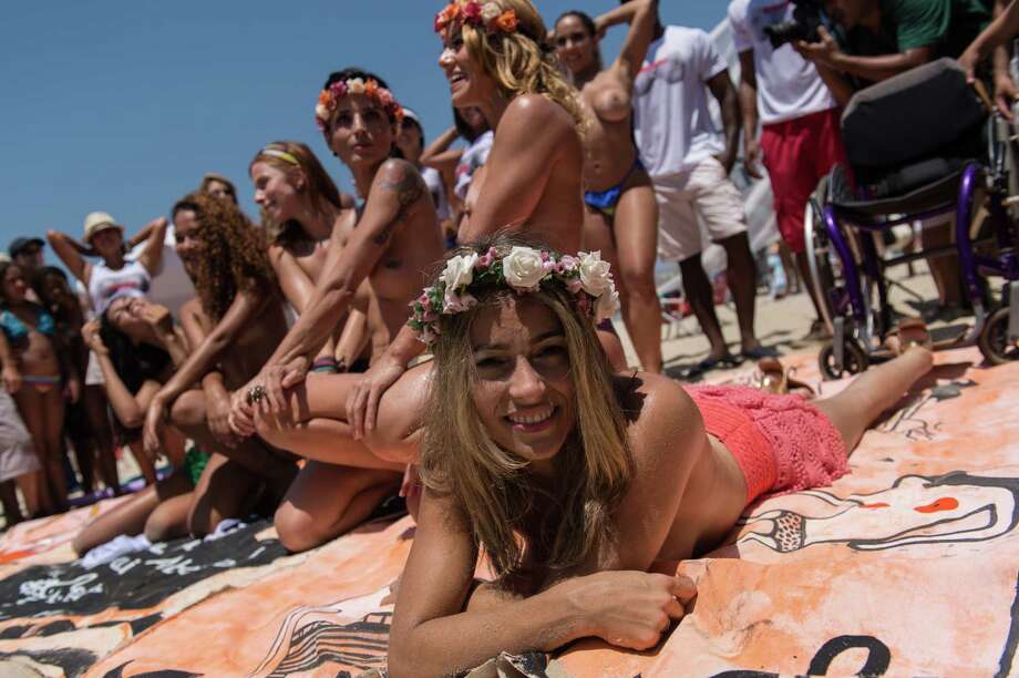Women protest against a ban on topless at Ipanema beach in Rio de Janeiro, Brazil...