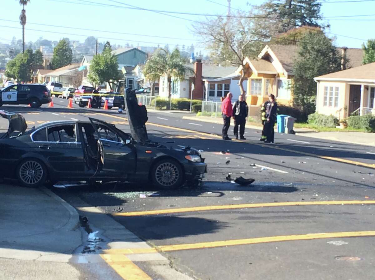 Four people were injured after a motorcyclist slammed into a vehicle at Georgia Street and Roney Avenue in Vallejo on Sunday, January 25, 2015. 