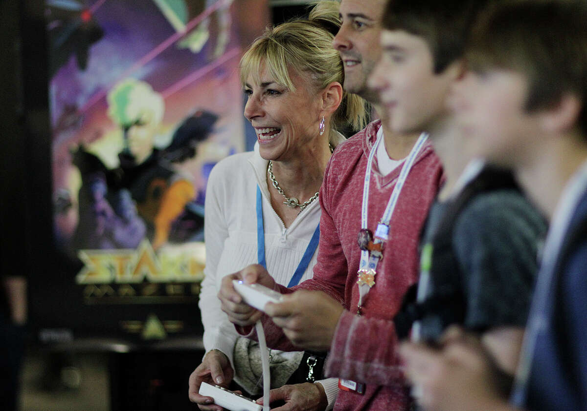 Joni Baker, of Houston, plays "Sportsball," during Pax South 2015 gaming convention at the Henry B. Gonzalez Convention Center, Sunday, Jan. 25, 2015. The event started on Friday and ended Sunday.