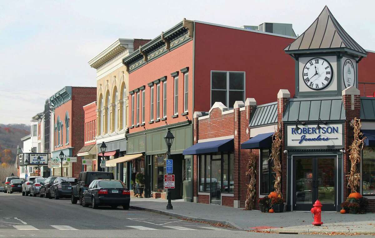 Bank Street in the New Milford village center has long been known for its architectural splendor. Its focal point at the Village Green end is the clocktower constructed last year atop the corner shop now called home by Robertson Jewelers. Nov. 13, 2014