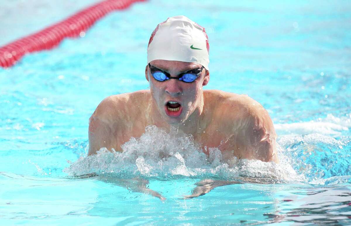 Stanford University’s Brock Turner swims during a meet against University of the Pacific on Jan. 10. Turner will be charged in the rape of a woman he met at a campus party, Santa Clara County prosecutors said.