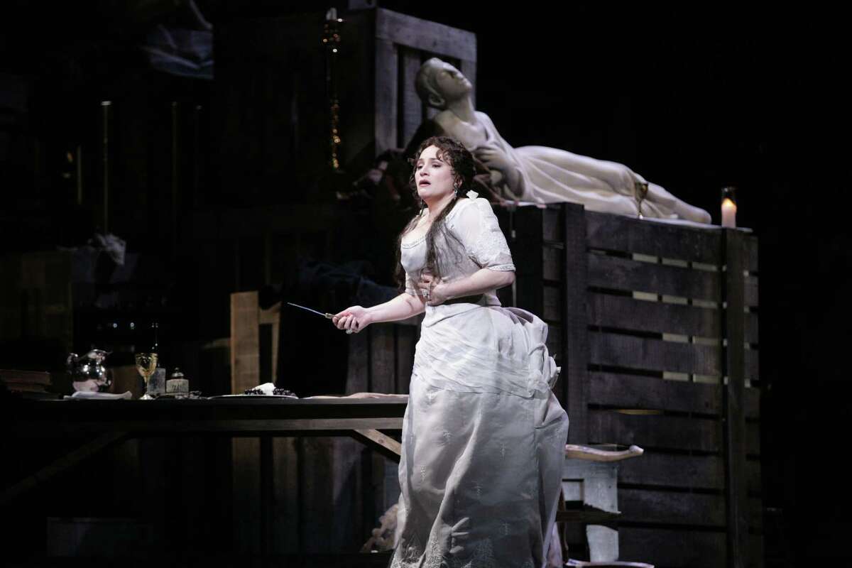 "Tosca," shown is Patricia Racette in HGO's 2010 production. Houston Grand Opera Tosca 2009-2010 Season January 22, 30, February 03, 05, 07m Patrick Summers (conductor) Patricia Racette (Floria Tosca) photo by Felix Sanchez