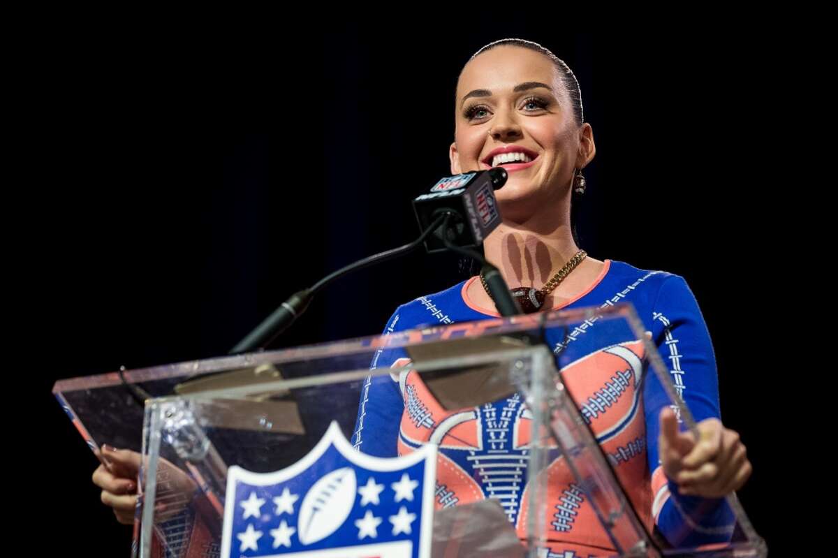 Pop singer starlet Katy Perry appears at the Super Bowl XLIX's Halftime Show Press Conference Thursday, January 29, 2015, at the Phoenix Convention Center in Arizona. American actress and singer-songwriter Idina Menzel will perform for the pregame show and Katy Perry will take on the halftime show.
