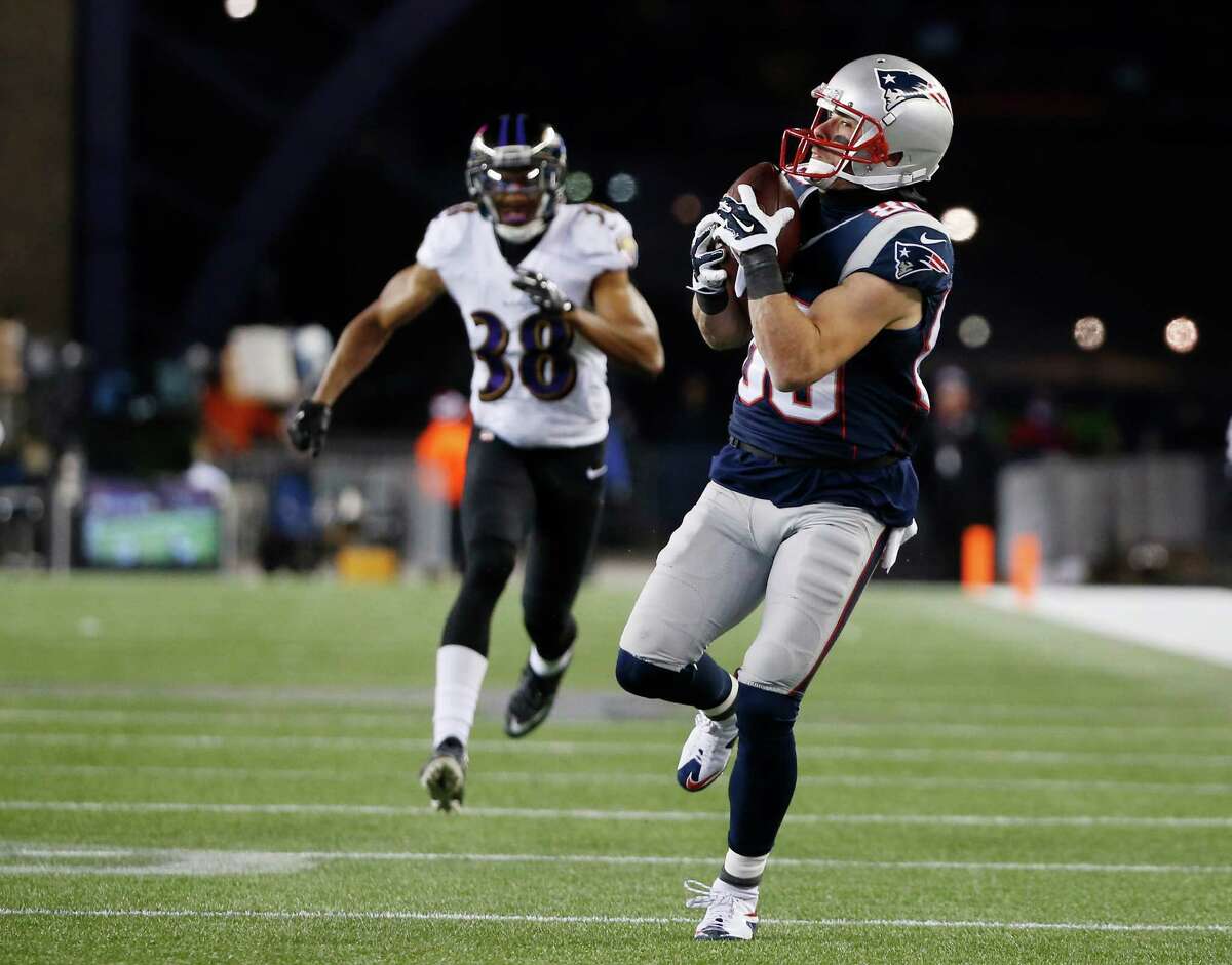 Danny Amendola (80) was on the receiving end of a 51-yard touchdown pass from fellow Patriots wide receiver Julian Edelman in New England's divisional round victory over Baltimore.