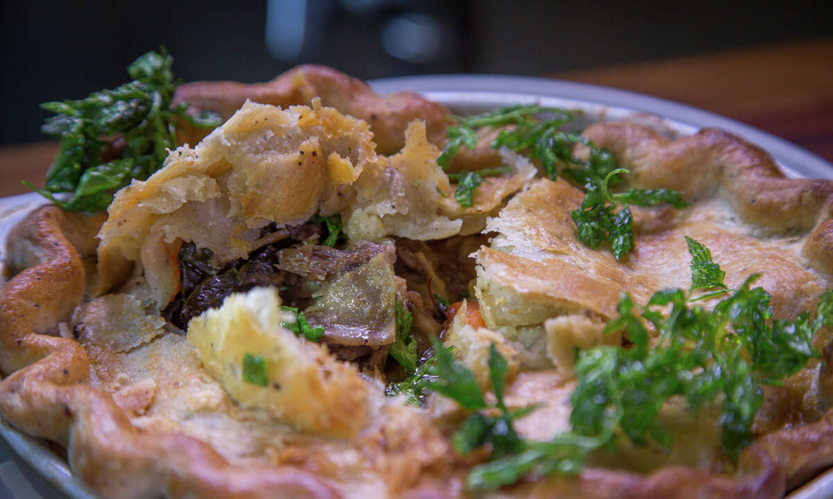 Beef short rib pot pie ($21) with rutabagas and celery root at Huxley in S.F.