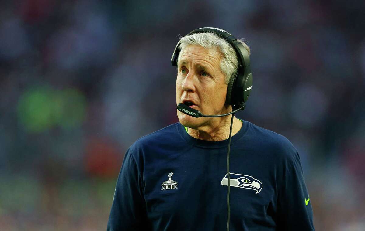 GLENDALE, AZ - FEBRUARY 01: Head coach Pete Carroll of the Seattle Seahawks looks on from the sideline in the second quarter against the New England Patriots during Super Bowl XLIX at University of Phoenix Stadium on February 1, 2015 in Glendale, Arizona.
