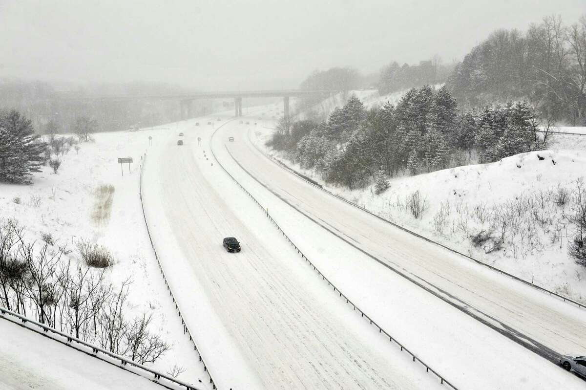 A view of Interstate 90 as snow continued to fall on Monday, Feb. 2, 2015, in Albany, N.Y. (Paul Buckowski / Times Union)