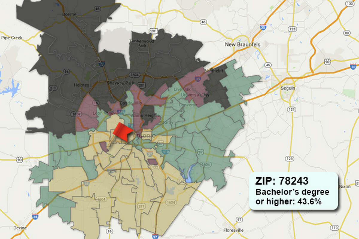 Map The most and least educated areas of Bexar County