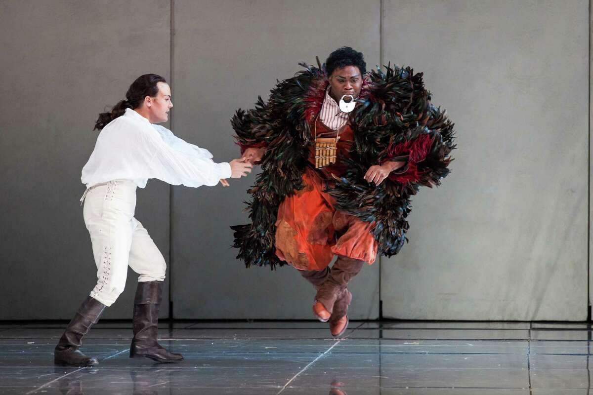 David Portillo as Tamino and Michael Sumuel as Papageno in "The Magic Flute" at Houston Grand Opera.