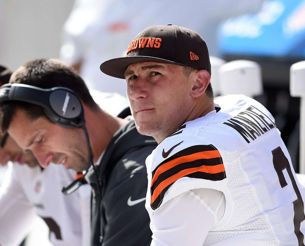 Johnny Manziel #2 of the Cleveland Browns looks on from the bench during the third quarter against the New Orleans Saints at FirstEnergy Stadium on September 14, 2014 in Cleveland, Ohio. (Photo by Jason Miller/Getty Images)
