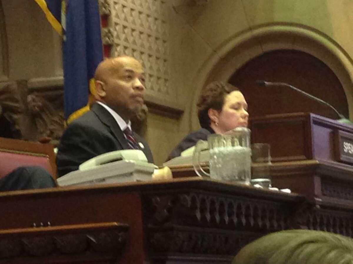 Assemblyman Carl Heastie takes his place in the speaker's seat. Lawmakers picked the Bronx Democrat to lead the chamber Tuesday. (Skip Dickstein / Times Union)