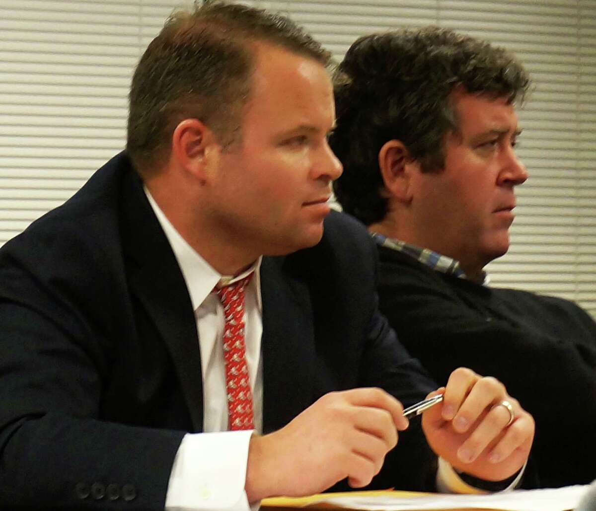 Chris Tymniak, foreground, delivered the Representative Town Meeting's Republican majority response to the State of the Town address. He is a District 9 member of the legislative body.