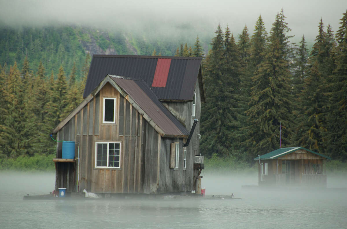 A floating moose hunters’ cabin on the Stikine River is among the sights in remote areas accessed by smaller cruise ships.