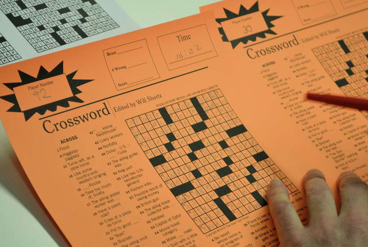 Puzzlers got an advance look at the Monday crossword in the New York Times during the 16th annual Crossword Contest at the Westport Library on Saturday.