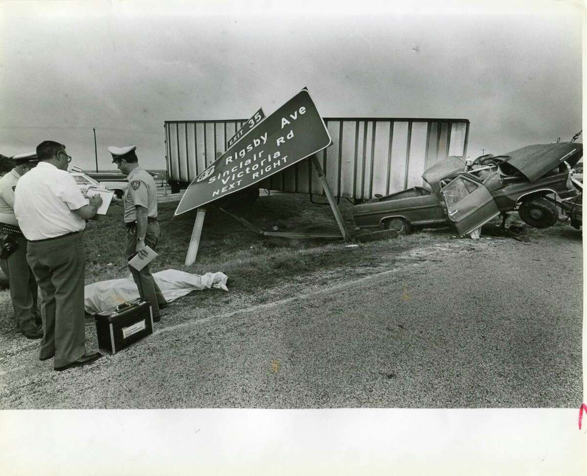 A fatal wreck at 410 and Rigsby on June 5, 1985. The driver, a 53-year-old man, died when a tractor trailer smashed his pickup. SAEN/Steve Krauss.