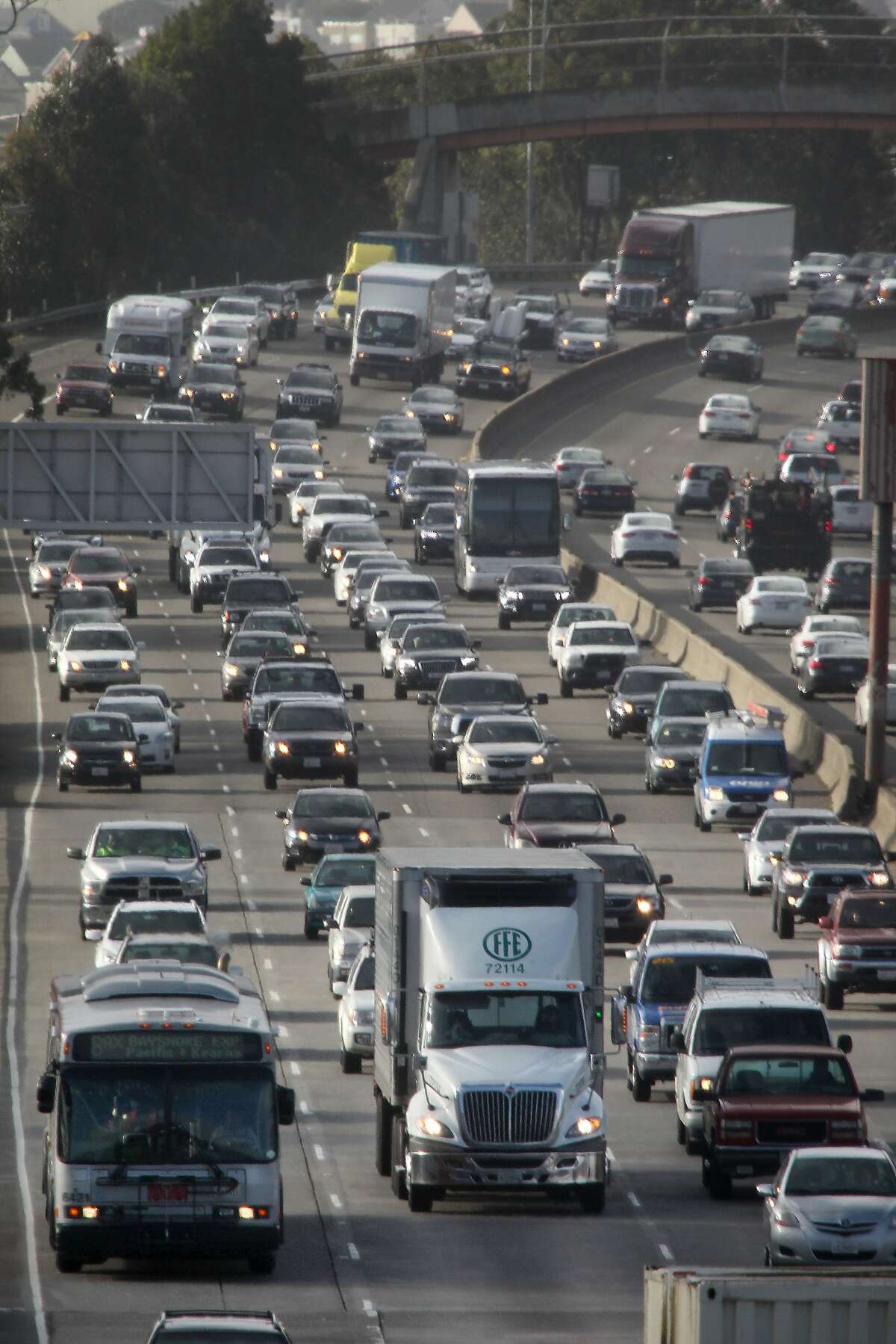 Vehicles move along in traffic on Highway 101 on Monday, February 9, 2014 in San Francisco, Calif.