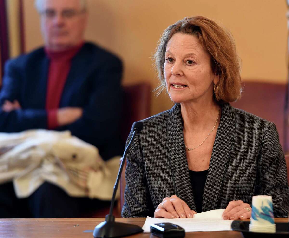 Judge Leslie Stein testifies in front of the Senate Judiciary Committee during a hearing on her nomination to the New York State Court of Appeals Monday, Feb. 9, 2015, at the State Capitol in Albany, N.Y. (Skip Dickstein/Times Union)