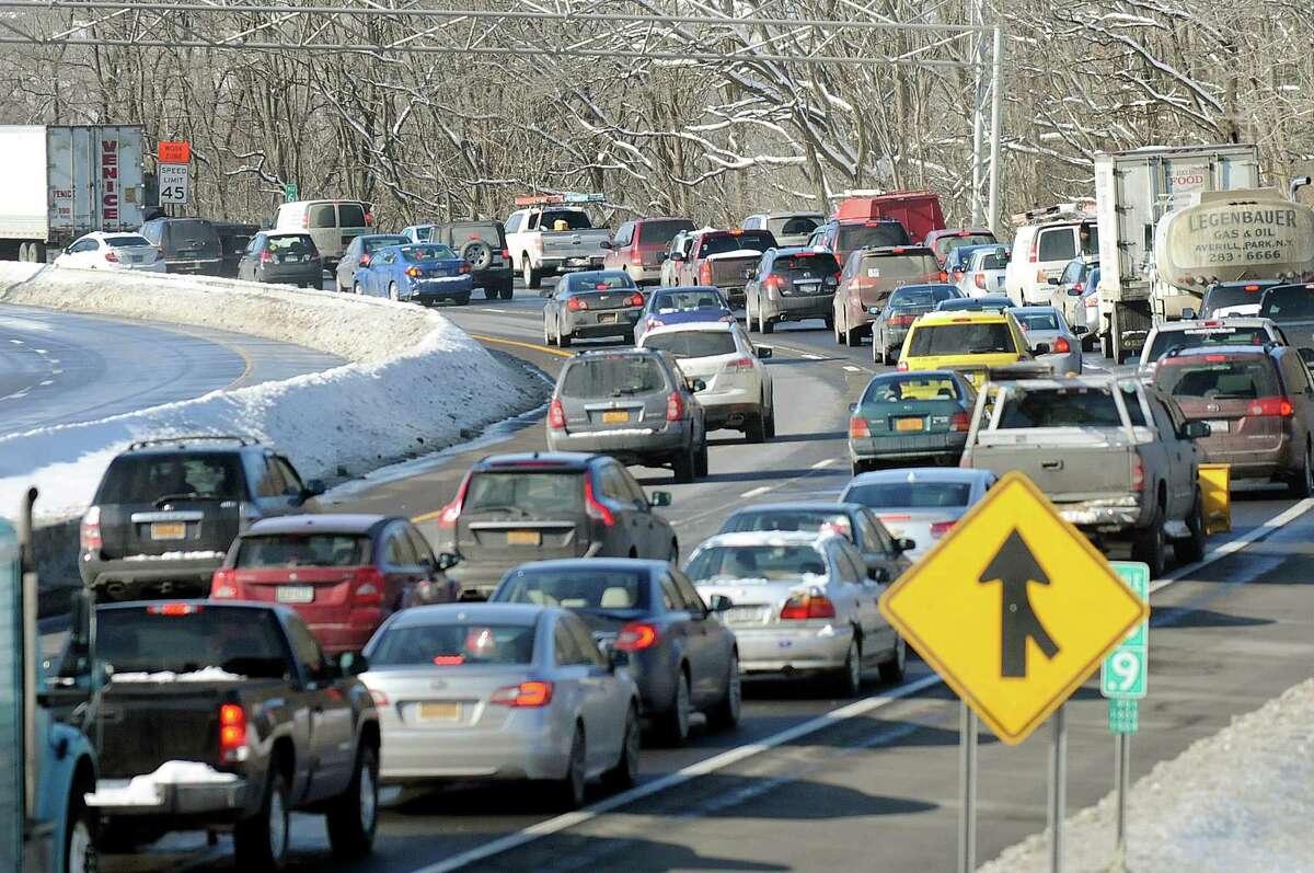 Westbound traffic on I-90 is backed up at the Patroon Island Bridge on Tuesday, Feb. 10, 2015, in Rensselaer, N.Y. (Cindy Schultz / Times Union)
