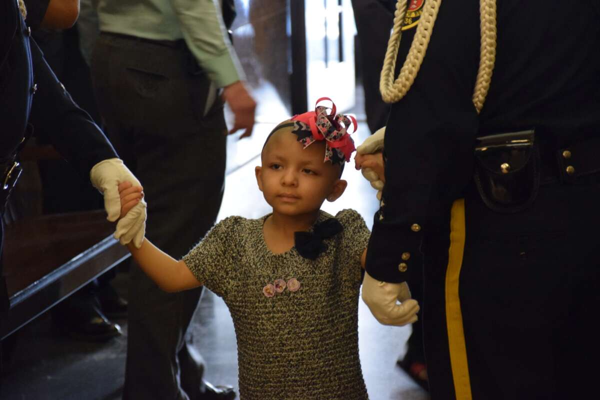 Jalene Salinas, 4, was sworn in as an honorary Bexar County Sheriff's Deputy Tuesday. Salinas was diagnosed with a rare form of brain cancer in April of 2014.