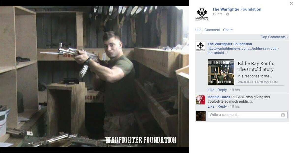 Eddie Ray Routh, a 27-year-old Iraq War veteran accused of murdering “American Sniper” Chris Kyle and friend Chad Littlefield at a Texas gun range, handles an AK-47 at Camp Fallujah in 2008. The Warfighters Foundation, a veterans association that posted the photos of Routh to their Facebook page, argue that Routh was not suffering from post-traumatic stress disorder at the time of the alleged murder.