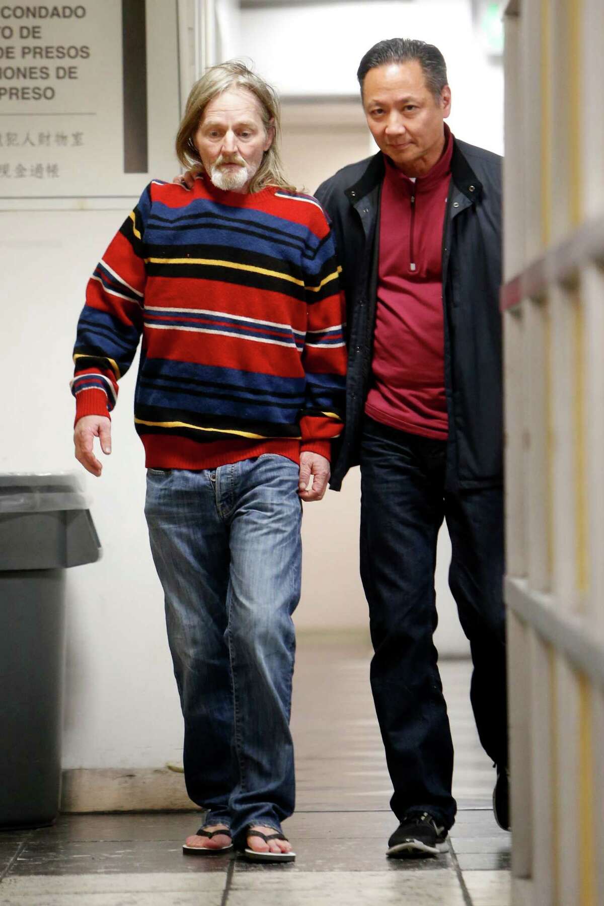 Mark Andrus leaves county jail with Public Defender Jeff Adachi after no charges were filed against him in the murder of a man found in a suitcase. Photographed in San Francisco , Calif. on Tuesday, February 3, 2015.