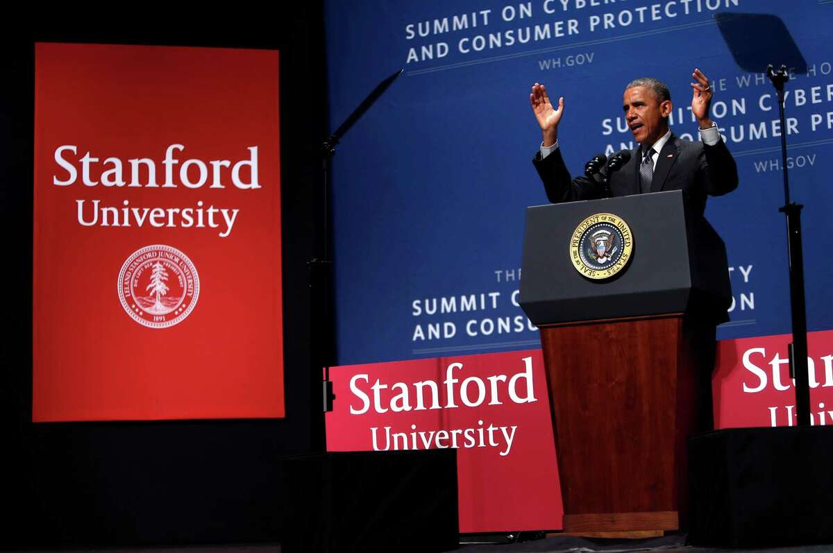 President Obama delivers keynote remarks at the White House Summit on Cybersecurity and Consumer Protection at Stanford University on Friday, February 13.