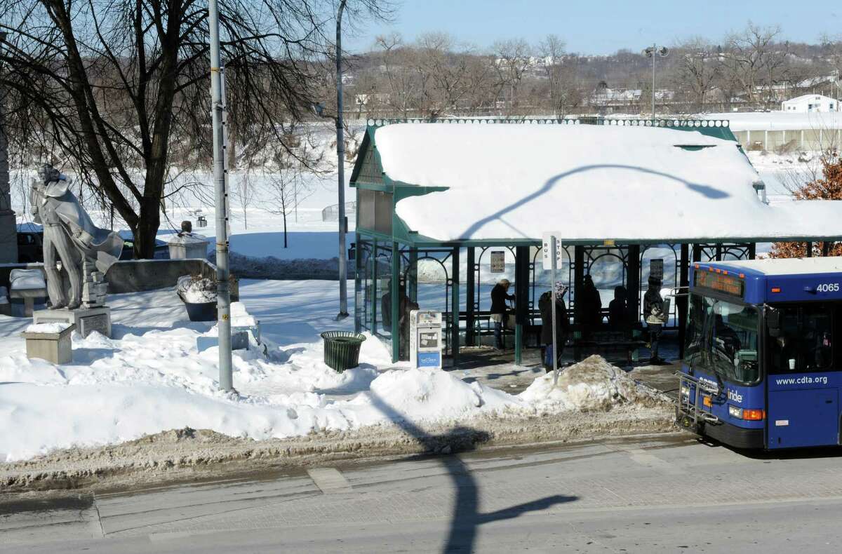 The CDTA Uncle Sam bus stop on River Street Friday Feb. 13, 2015 in Troy, N.Y. (Michael P. Farrell/Times Union)