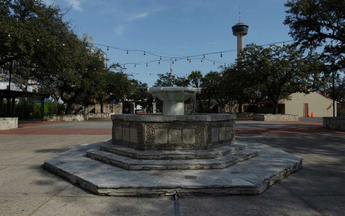 A view of Maverick Plaza and its fountain in La Villita on Thursday, Feb. 12, 2015.