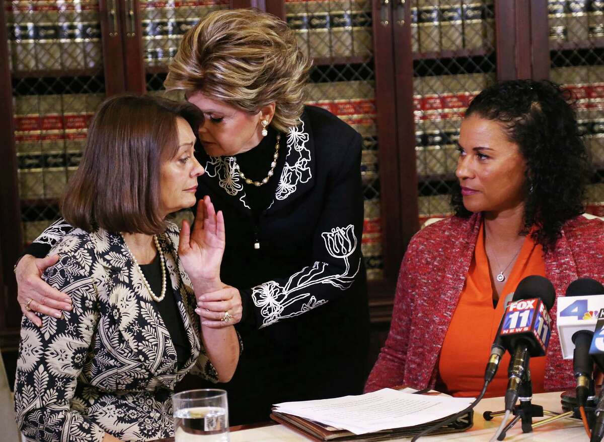 Attorney Gloria Allred (center) with clients Linda Brown (left) and Lise-Lotte Lublin, the latest women to accuse comedian Bill Cosby of sexual misconduct.
