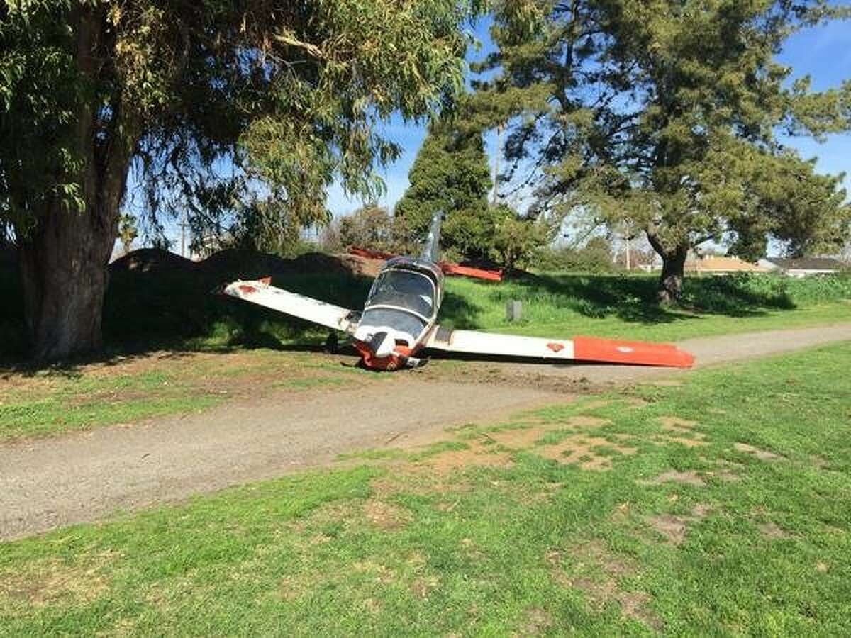 A plane made an emergency landing on a Hayward golf course Sunday, Feb. 15, 2015, after losing power shortly after takeoff.