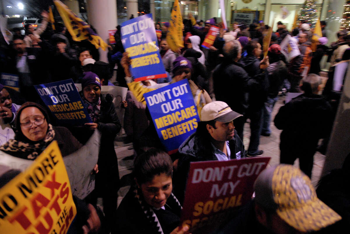 Union members demonstrating in December 2012 at Stamford Government Center. Connecticut had among the largest increases in union membership in the nation in 2014, according to new estimates by the U.S. Census Bureau.