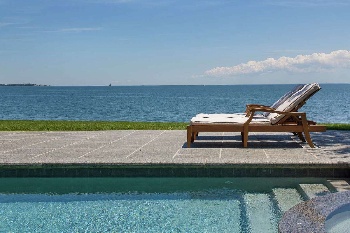 The view from the in-ground pool and spa at 209 Long Neck Point in Darien