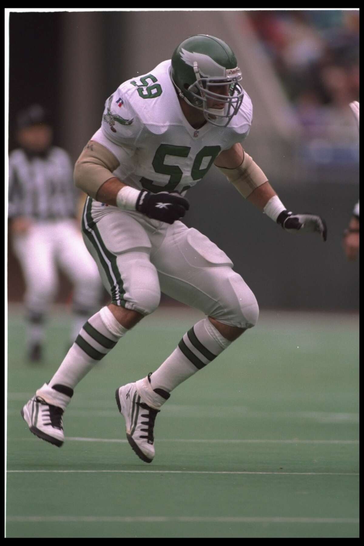 MIKE MAMULA, DE, EAGLES School: Boston College Drafted: 7th overall in 1995 Combine showing: At 6-4, 258 pounds, Mamula ran a 4.58 40-yard dash, recorded a 38.5 inch vertical, a 10 foot 5 inch broad jump, 28 reps of 225 pounds and scored a near-perfect 49 out of 50 on the Wonderlic. NFL career: Five years in the NFL with the Eagles, 64 starts, 31.5 sacks, 8 forced fumbles and 6 fumble recoveries.
