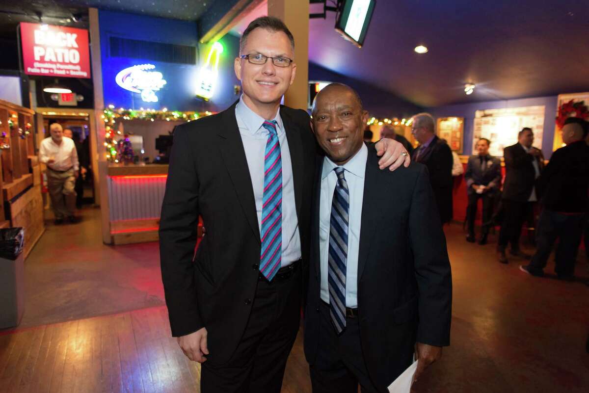 Harris County Democratic Party Chairman Lane Lewis and state Rep. and future-Mayor Sylvester Turner in 2014.