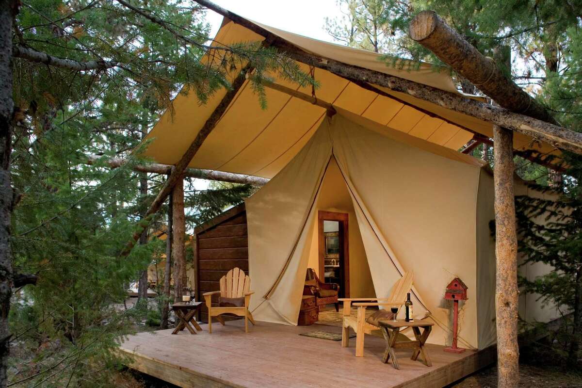 Each "camp" at the Resort at Paws Up is comprised of six fancy tents and a dining pavilion, a hang out spot where a camp butler cooks breakfast and dinner for guests.