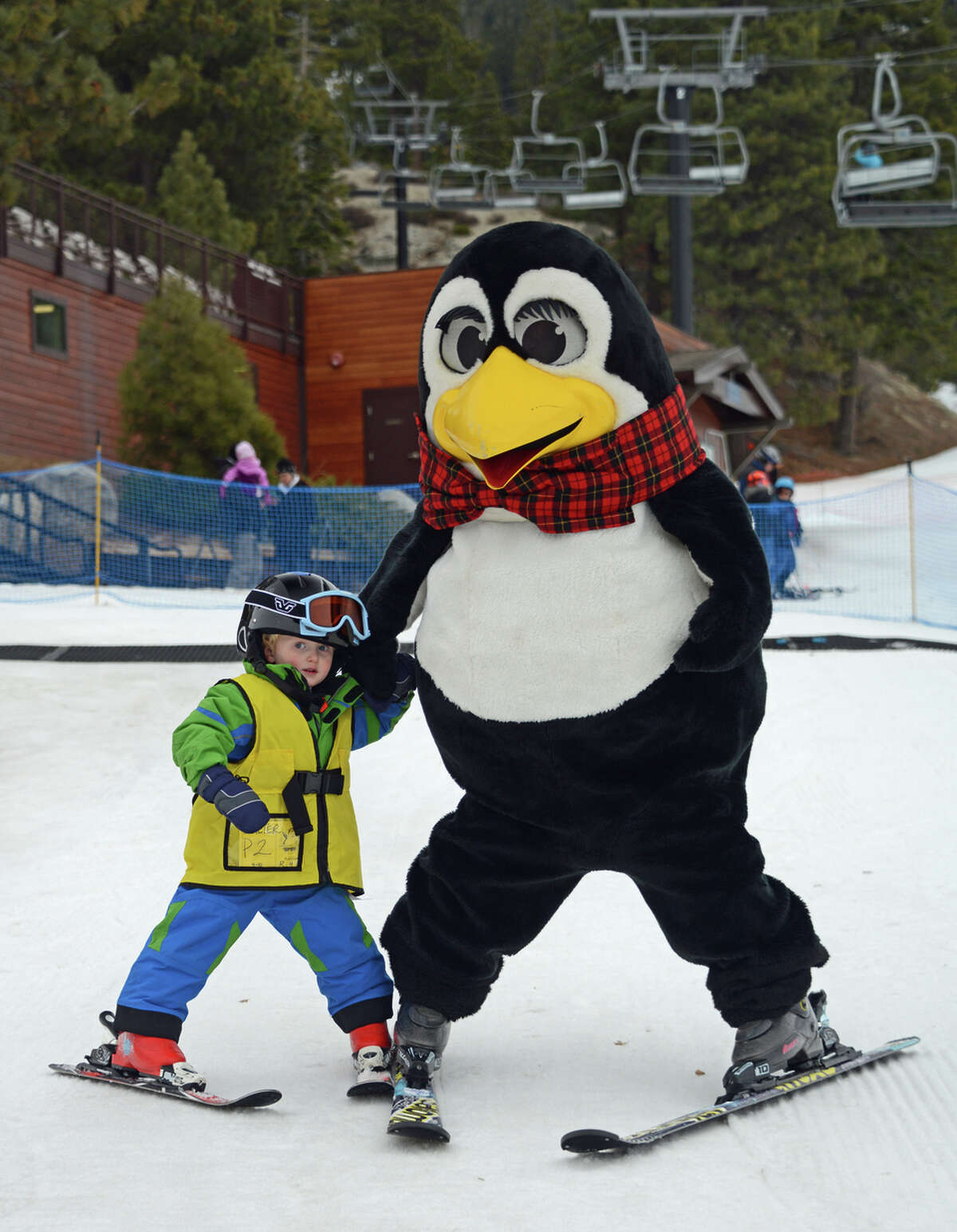 Above: Sometimes Penguin Pete joins kids at lessons at Diamond Peak.