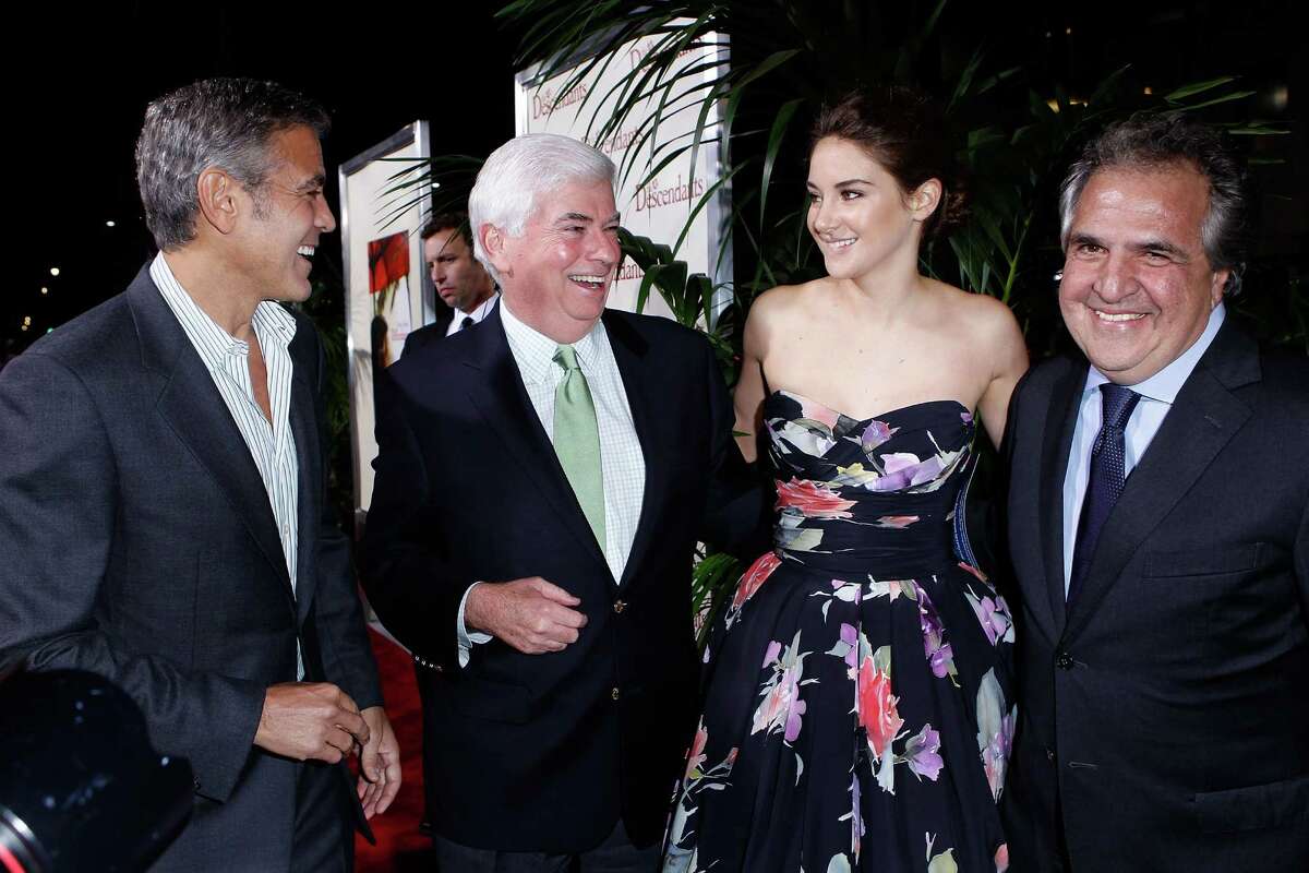 George Clooney, MPAA Chairman Chris Dodd, actress Shailene Woodley and Fox Filmed Entertainment Chairman Jim Gianopulos arrives at "The Descendants" Los Angeles Premiere at AMPAS Samuel Goldwyn Theater on November 15, 2011 in Beverly Hills, California.
