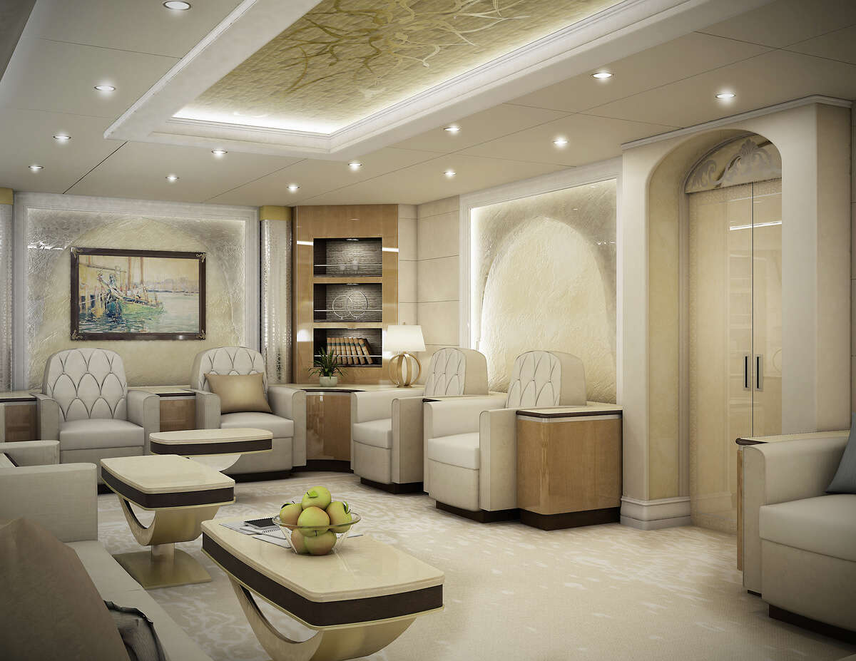Lounge of a VIP Boeing 747-8 finished by Greenpoint Technologies, of Kirkland, Wash.